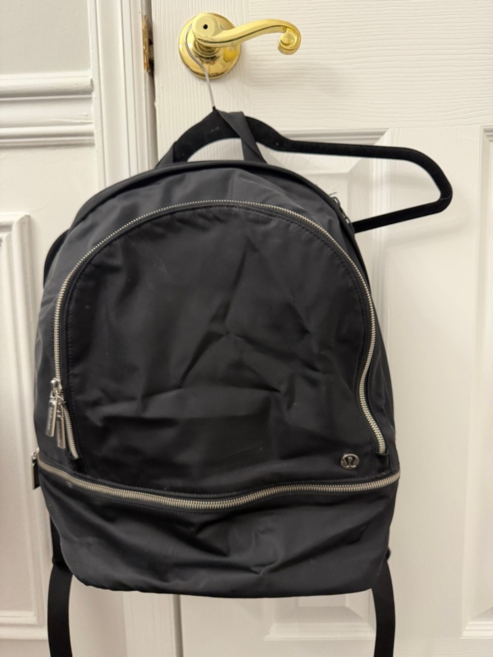 lululemon athletica Black Nylon Backpack with Silver Zippers